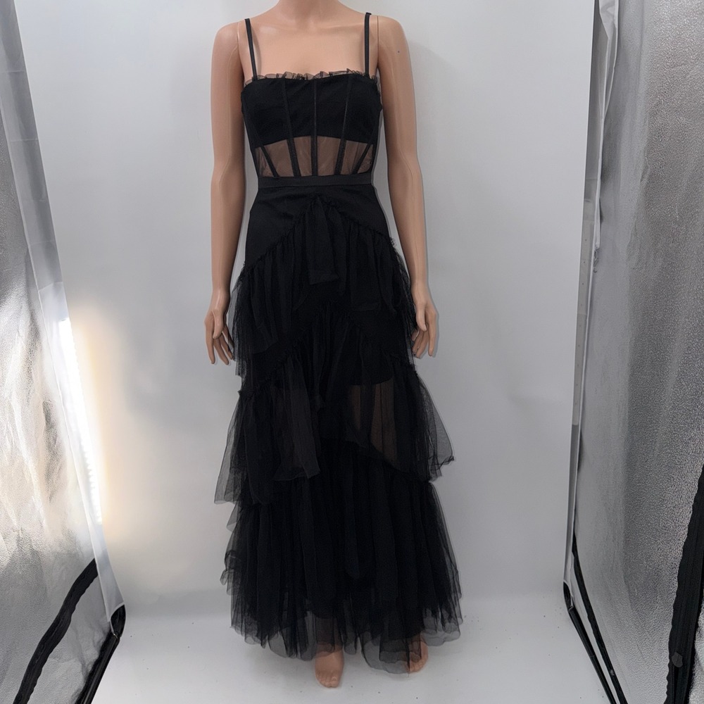 Black Tulle Corset Gown S Gothic Glam Romantic Emo Formal Vampirecore Coquette